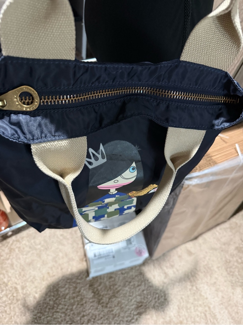 Marc by Marc Jacobs Navy Graphic Tote Bag with Beige Handles - Picture 6 of 8